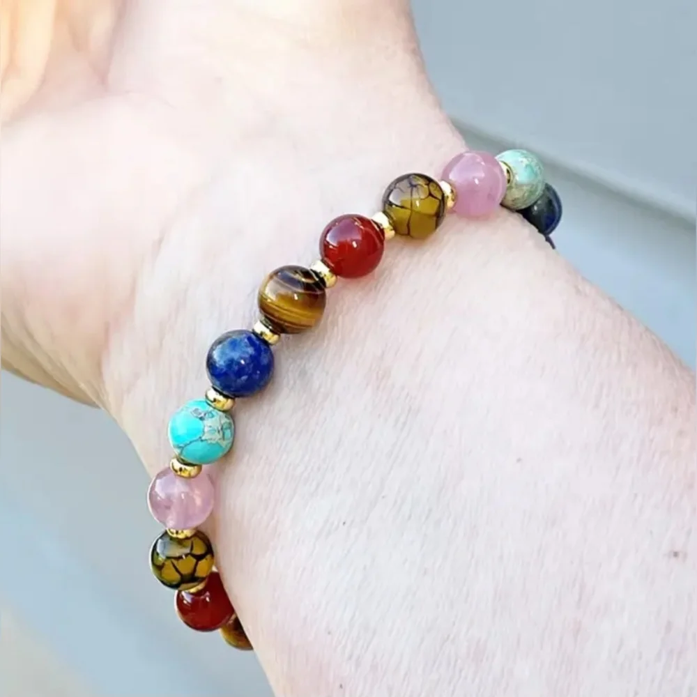 7 Colors Tiger Eye Stone Adjustable Beaded Bracelet, Natural Gemstone Bracelet - Picture 3 of 3